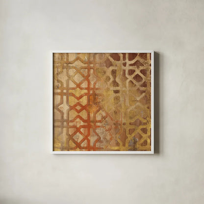 Gilded Trellis I by Albena Hristova. Shown in a crisp white glass frame for a clean and minimalist style. Available as an archival giclee rolled canvas, fine art paper, or poster print. SKU 16838a.