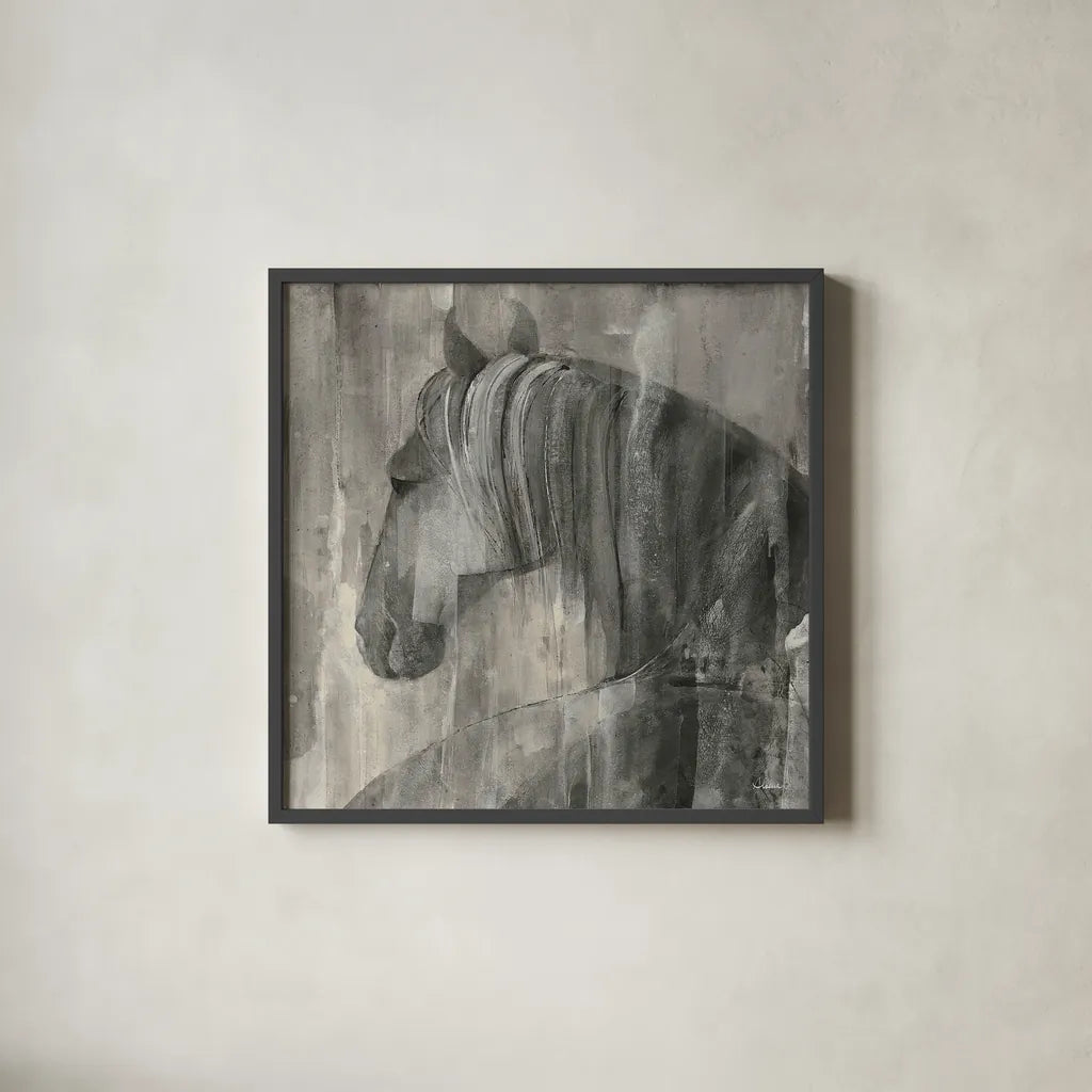 Glance Greige Crop by Albena Hristova. Shown in a sleek black glass frame for a contemporary gallery look. Available as an archival giclee rolled canvas, fine art paper, or poster print. SKU 27037a.