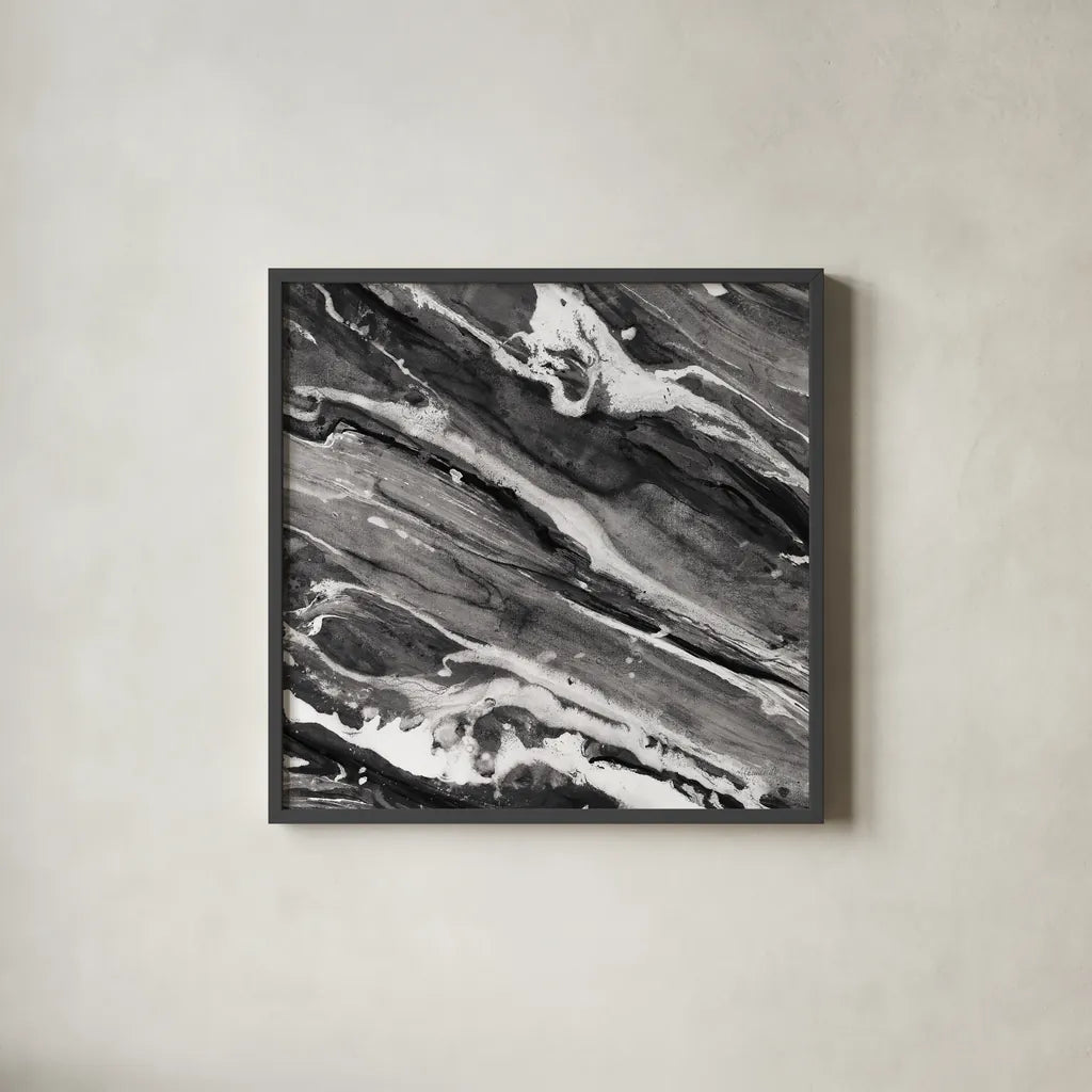 Going with the Flow III BW by Albena Hristova. Shown in a sleek black glass frame for a contemporary gallery look. Available as an archival giclee rolled canvas, fine art paper, or poster print. SKU 77777a.