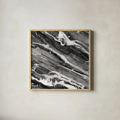 Going with the Flow III BW by Albena Hristova. Shown in a natural wood glass frame for a timeless modern aesthetic. Available as an archival giclee rolled canvas, fine art paper, or poster print. SKU 77777a.