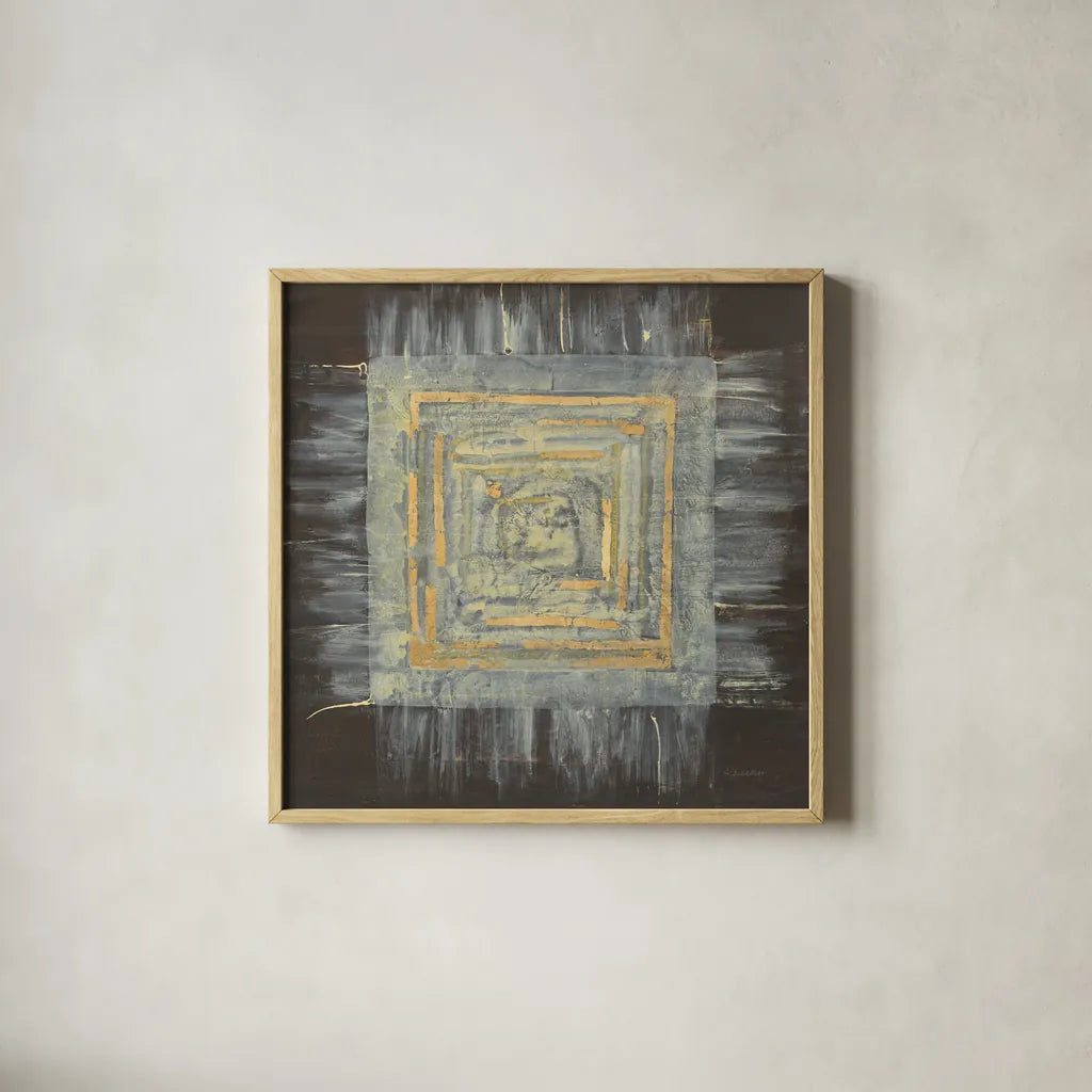 Gold Tapestry I by Albena Hristova. Shown in a natural wood glass frame for a timeless modern aesthetic. Available as an archival giclee rolled canvas, fine art paper, or poster print. SKU 25544a.