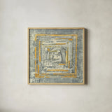 Gold Tapestry I Gold and White by Albena Hristova. Shown in a natural wood glass frame for a timeless modern aesthetic. Available as an archival giclee rolled canvas, fine art paper, or poster print. SKU 26170a.