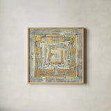 Gold Tapestry II Gold and White by Albena Hristova. Shown in a natural wood glass frame for a timeless modern aesthetic. Available as an archival giclee rolled canvas, fine art paper, or poster print. SKU 26171a.