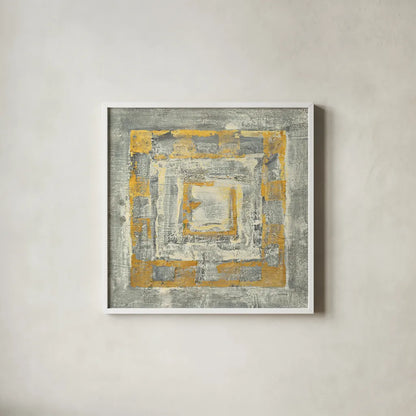 Gold Tapestry II Gold and White by Albena Hristova. Shown in a crisp white glass frame for a clean and minimalist style. Available as an archival giclee rolled canvas, fine art paper, or poster print. SKU 26171a.