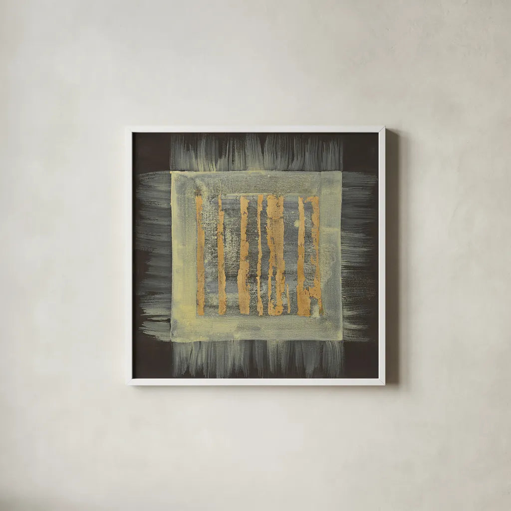 Gold Tapestry III by Albena Hristova. Shown in a crisp white glass frame for a clean and minimalist style. Available as an archival giclee rolled canvas, fine art paper, or poster print. SKU 27257a.