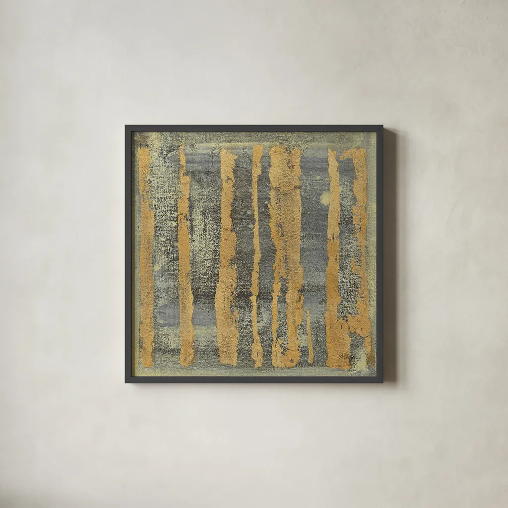 Gold Tapestry III Crop by Albena Hristova. Shown in a sleek black glass frame for a contemporary gallery look. Available as an archival giclee rolled canvas, fine art paper, or poster print. SKU 28153a.