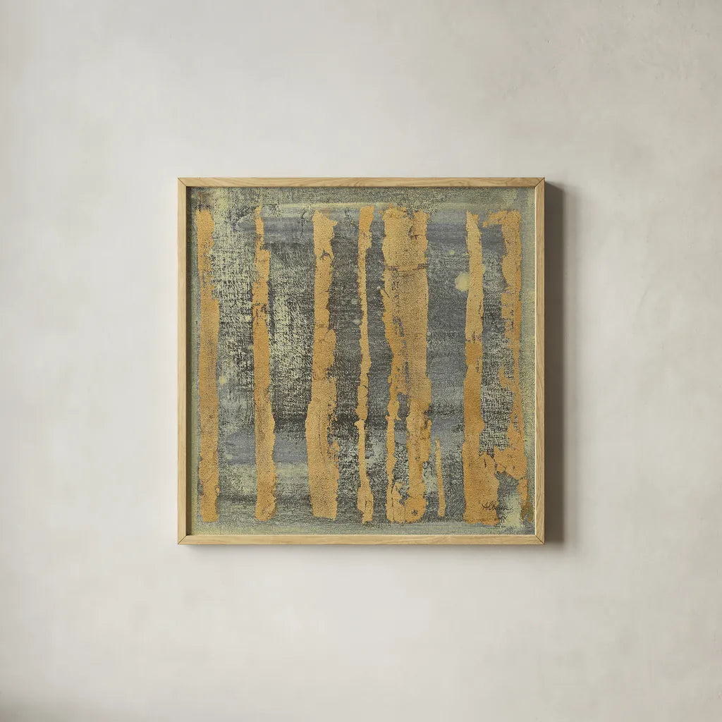 Gold Tapestry III Crop by Albena Hristova. Shown in a natural wood glass frame for a timeless modern aesthetic. Available as an archival giclee rolled canvas, fine art paper, or poster print. SKU 28153a.