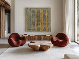 Gold Tapestry III Crop by Albena Hristova. Shown as extra-large giant wall art in a modern living room. Available as an archival giclee rolled canvas, fine art paper, or poster print. SKU 28153a.