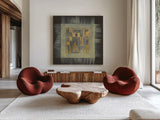 Gold Tapestry IV by Albena Hristova. Shown as extra-large giant wall art in a modern living room. Available as an archival giclee rolled canvas, fine art paper, or poster print. SKU 27258a.