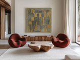 Gold Tapestry IV Crop by Albena Hristova. Shown as extra-large giant wall art in a modern living room. Available as an archival giclee rolled canvas, fine art paper, or poster print. SKU 28154a.