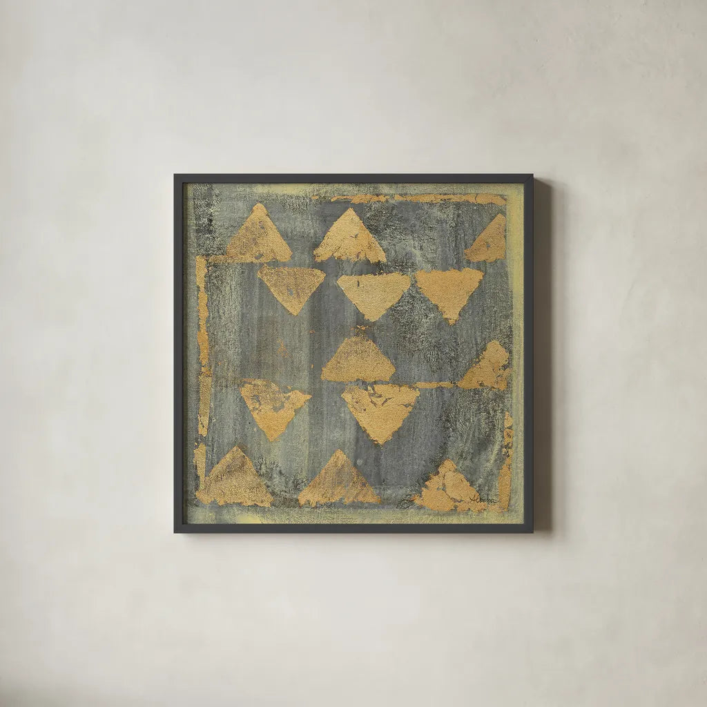 Gold Tapestry V Crop by Albena Hristova. Shown in a sleek black glass frame for a contemporary gallery look. Available as an archival giclee rolled canvas, fine art paper, or poster print. SKU 28155a.