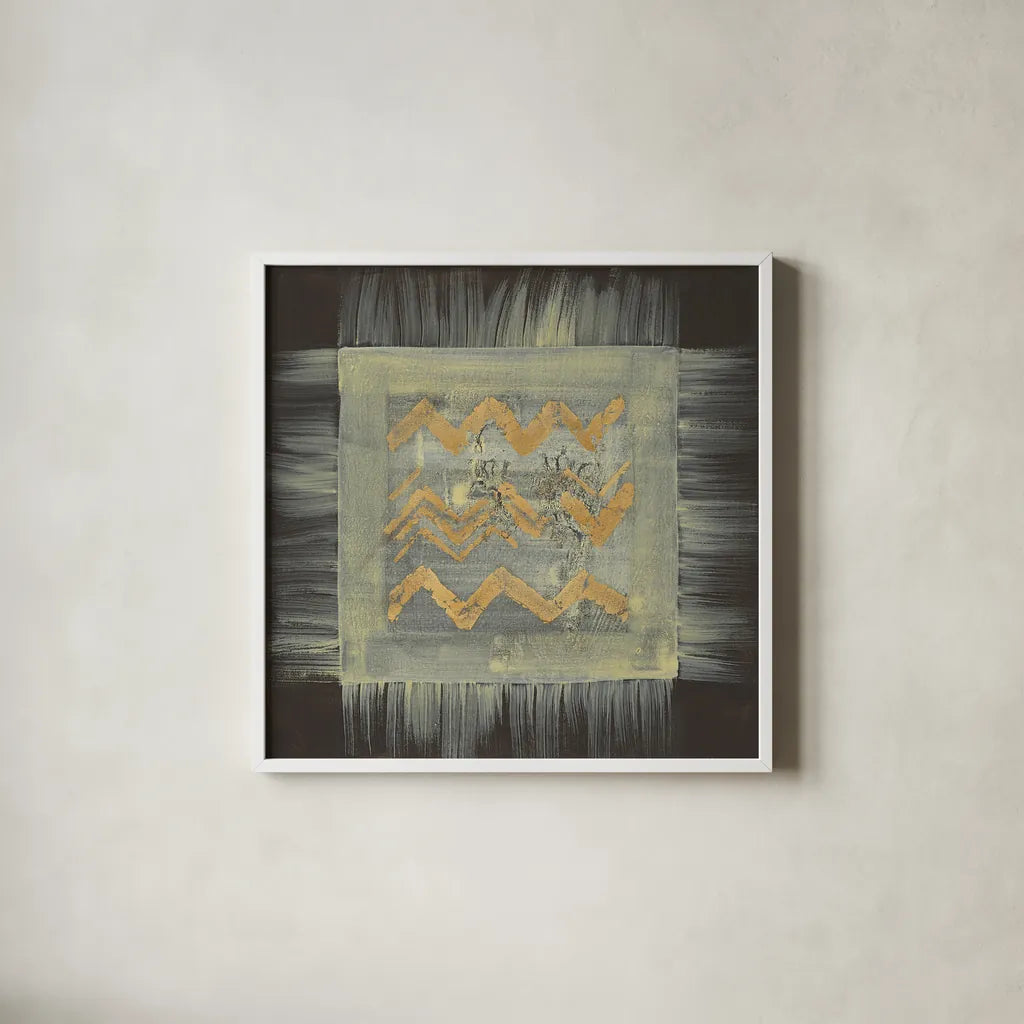 Gold Tapestry VI by Albena Hristova. Shown in a crisp white glass frame for a clean and minimalist style. Available as an archival giclee rolled canvas, fine art paper, or poster print. SKU 27260a.