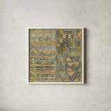 Gold Tapestry VII by Albena Hristova. Shown in a crisp white glass frame for a clean and minimalist style. Available as an archival giclee rolled canvas, fine art paper, or poster print. SKU 27736a.