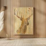Golden Antlers I by Albena Hristova. shown as over sized large wall art. Available as an archival giclee rolled canvas, fine art paper, or poster print. SKU 28365h.