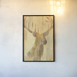Golden Antlers I by Albena Hristova. shown as a paper print in a black flame. Available as a archival giclee rolled canvas, fine art paper, or poster print. SKU 28365h.