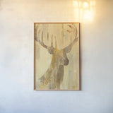 Golden Antlers I by Albena Hristova. shown as a paper print in a natural frame. Available as a archival giclee rolled canvas, fine art paper, or poster print. SKU 28365h.