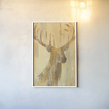 Golden Antlers I by Albena Hristova. shown as a paper print in a white frame. Available as a archival giclee rolled canvas, fine art paper, or poster print. SKU 28365h.