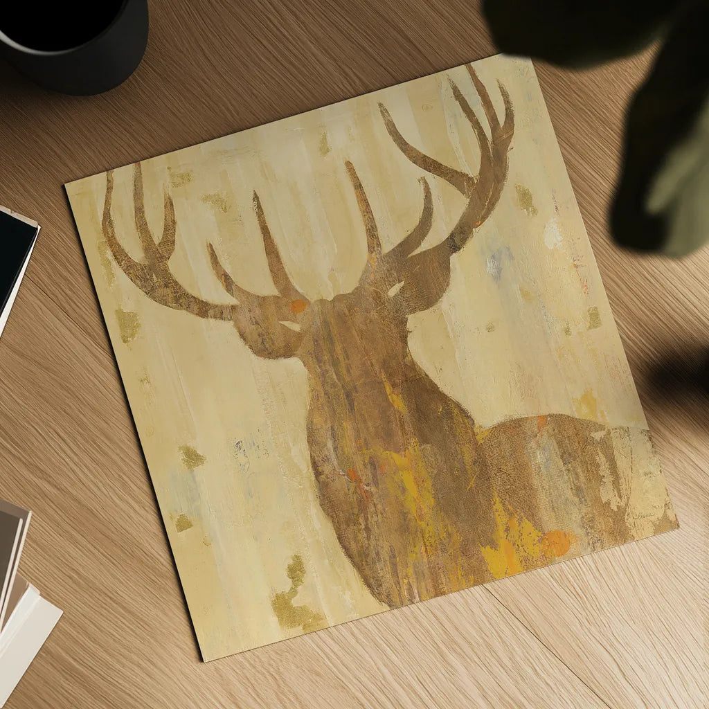 Golden Antlers III by Albena Hristova. Shown as a detailed flat fine art print, highlighting archival giclee quality. Available as an archival giclee rolled canvas, fine art paper, or poster print. SKU 29284a.