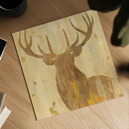 Golden Antlers III by Albena Hristova. Shown as a detailed flat fine art print, highlighting archival giclee quality. Available as an archival giclee rolled canvas, fine art paper, or poster print. SKU 29284a.