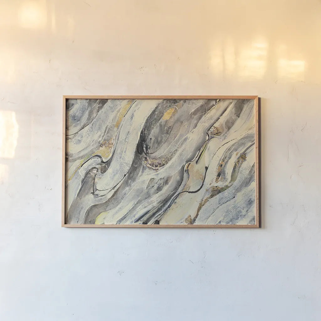 Golden Falls by Albena Hristova. shown as a paper print in a natural frame. Available as a archival giclee rolled canvas, fine art paper, or poster print. SKU 30239i.