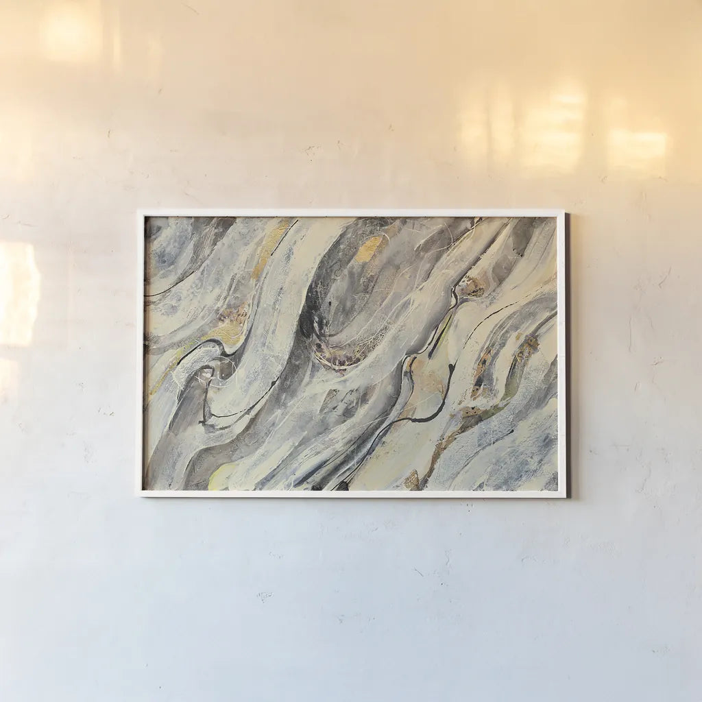 Golden Falls by Albena Hristova. shown as a paper print in a white frame. Available as a archival giclee rolled canvas, fine art paper, or poster print. SKU 30239i.