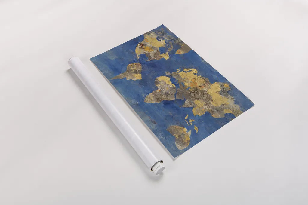 Golden World by Albena Hristova. shown as a rolled paper print. Available as archival giclee rolled canvas, fine art paper, or poster print. SKU 20719i.