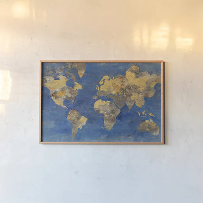 Golden World by Albena Hristova. shown as a paper print in a natural frame. Available as a archival giclee rolled canvas, fine art paper, or poster print. SKU 20719i.