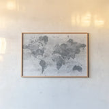 Golden World Gray by Albena Hristova. shown as a paper print in a natural frame. Available as a archival giclee rolled canvas, fine art paper, or poster print. SKU 35989i.