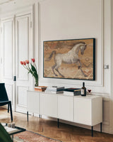 Grand Entrance Southwest by Albena Hristova. shown as a framed stretched canvas in a living room above a console. Available as a archival giclee rolled canvas, fine art paper, or poster print. SKU 21880i.