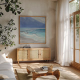 Grand View I Sq by Albena Hristova. Shown in a natural wood frame in a cozy modern living room. Available as an archival giclee rolled canvas, fine art paper, or poster print. SKU 77985a.