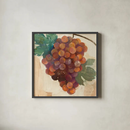 Grape Harvest III by Albena Hristova. Shown in a sleek black glass frame for a contemporary gallery look. Available as an archival giclee rolled canvas, fine art paper, or poster print. SKU 55224a.