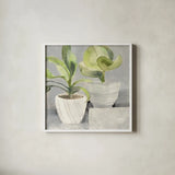 Greenery Still Life by Albena Hristova. Shown in a crisp white glass frame for a clean and minimalist style. Available as an archival giclee rolled canvas, fine art paper, or poster print. SKU 53322a.