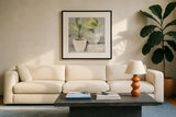 Greenery Still Life by Albena Hristova. Displayed in a glass frame with matte in a clean modern living room. Available as an archival giclee rolled canvas, fine art paper, or poster print. SKU 53322a.