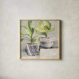 Greenery Still Life with Navy by Albena Hristova. Shown in a natural wood glass frame for a timeless modern aesthetic. Available as an archival giclee rolled canvas, fine art paper, or poster print. SKU 55337a.