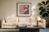 Gypsy Blossoms II by Albena Hristova. Displayed in a glass frame with matte in a clean modern living room. Available as an archival giclee rolled canvas, fine art paper, or poster print. SKU 12422a.
