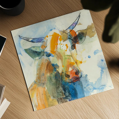 Happy Cows I by Albena Hristova. Shown as a detailed flat fine art print, highlighting archival giclee quality. Available as an archival giclee rolled canvas, fine art paper, or poster print. SKU 41618a.