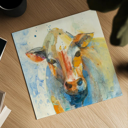Happy Cows II by Albena Hristova. Shown as a detailed flat fine art print, highlighting archival giclee quality. Available as an archival giclee rolled canvas, fine art paper, or poster print. SKU 41619a.