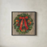 Holiday Wreath by Albena Hristova. Shown in a sleek black glass frame for a contemporary gallery look. Available as an archival giclee rolled canvas, fine art paper, or poster print. SKU 8951a.