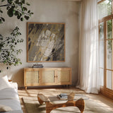 Hot Lava Neutral by Albena Hristova. Shown in a natural wood frame in a cozy modern living room. Available as an archival giclee rolled canvas, fine art paper, or poster print. SKU 26883a.