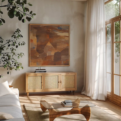 In the Wind by Albena Hristova. Shown in a natural wood frame in a cozy modern living room. Available as an archival giclee rolled canvas, fine art paper, or poster print. SKU 37622a.