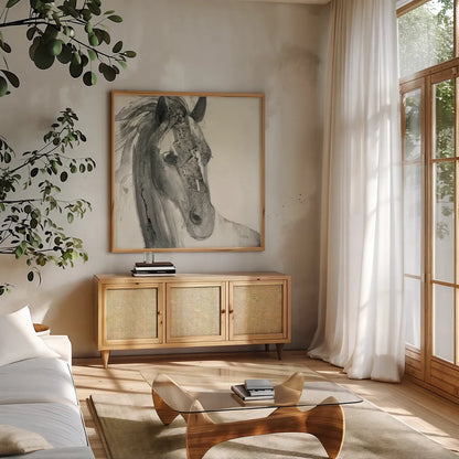 In the Wind I by Albena Hristova. Shown in a natural wood frame in a cozy modern living room. Available as an archival giclee rolled canvas, fine art paper, or poster print. SKU 38268a.