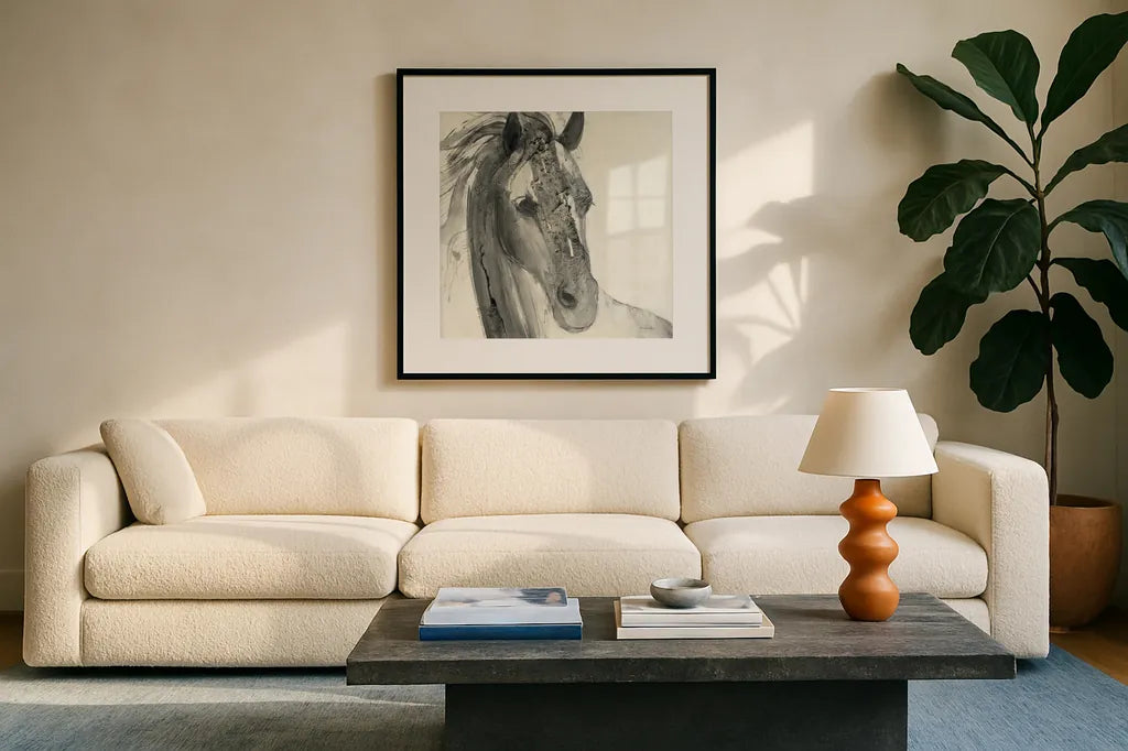 In the Wind I by Albena Hristova. Displayed in a glass frame with matte in a clean modern living room. Available as an archival giclee rolled canvas, fine art paper, or poster print. SKU 38268a.