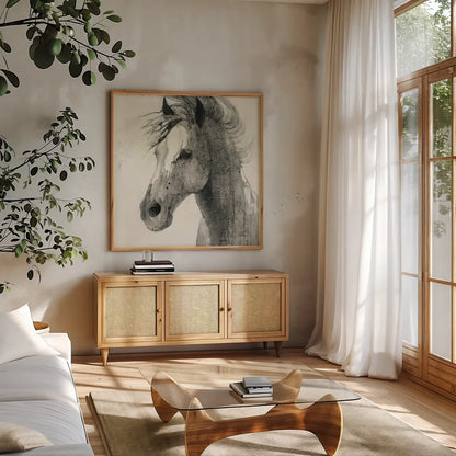 In the Wind II by Albena Hristova. Shown in a natural wood frame in a cozy modern living room. Available as an archival giclee rolled canvas, fine art paper, or poster print. SKU 38269a.