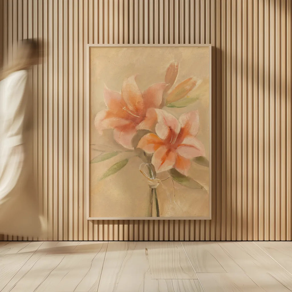 Inspirational Lilies by Albena Hristova. shown as over sized large wall art. Available as an archival giclee rolled canvas, fine art paper, or poster print. SKU 35683h.