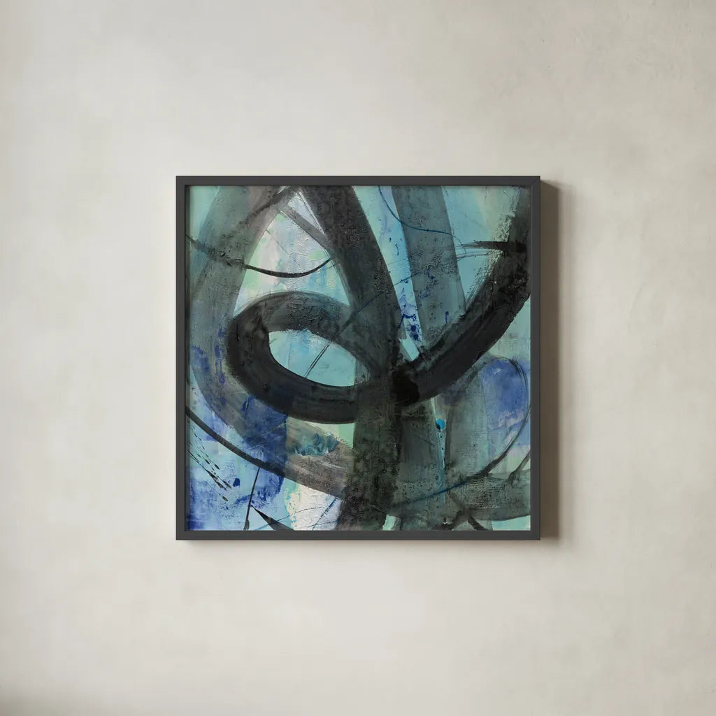 Into the Deep II by Albena Hristova. Shown in a sleek black glass frame for a contemporary gallery look. Available as an archival giclee rolled canvas, fine art paper, or poster print. SKU 64603a.