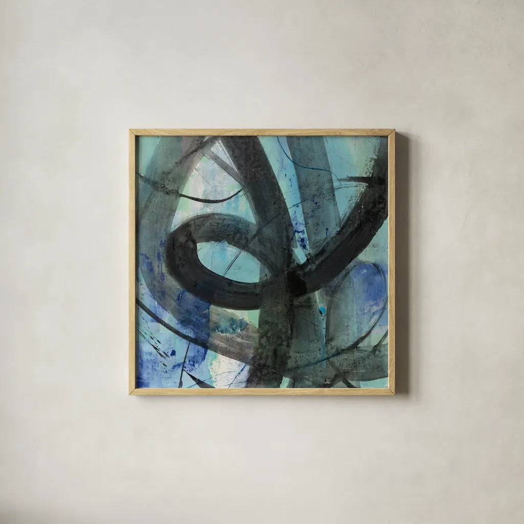 Into the Deep II by Albena Hristova. Shown in a natural wood glass frame for a timeless modern aesthetic. Available as an archival giclee rolled canvas, fine art paper, or poster print. SKU 64603a.