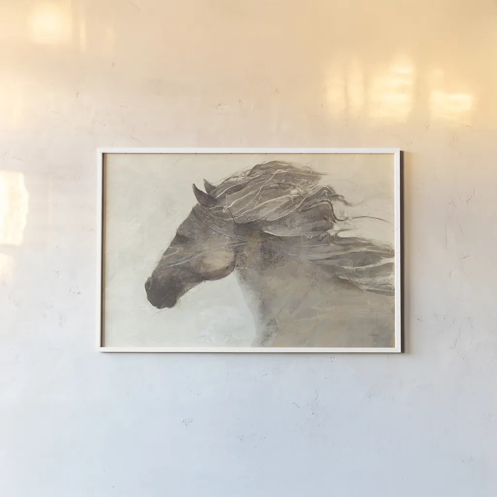 Into the Wind Ivory Crop by Albena Hristova. shown as a paper print in a white frame. Available as a archival giclee rolled canvas, fine art paper, or poster print. SKU 18666i.