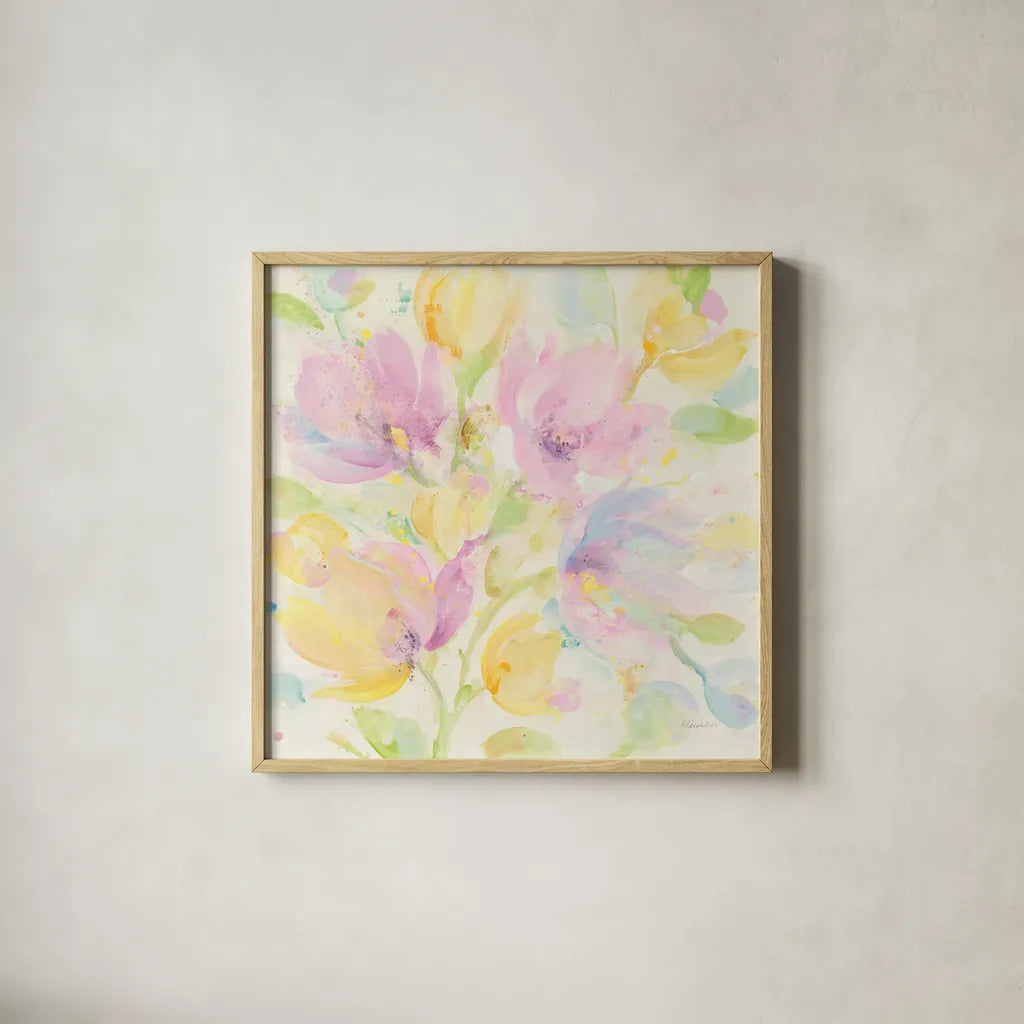 Its Spring by Albena Hristova. Shown in a natural wood glass frame for a timeless modern aesthetic. Available as an archival giclee rolled canvas, fine art paper, or poster print. SKU 53324a.