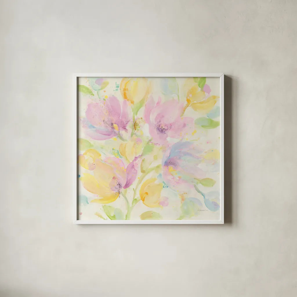 Its Spring by Albena Hristova. Shown in a crisp white glass frame for a clean and minimalist style. Available as an archival giclee rolled canvas, fine art paper, or poster print. SKU 53324a.
