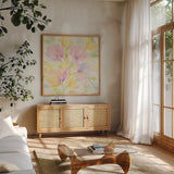 Its Spring by Albena Hristova. Shown in a natural wood frame in a cozy modern living room. Available as an archival giclee rolled canvas, fine art paper, or poster print. SKU 53324a.